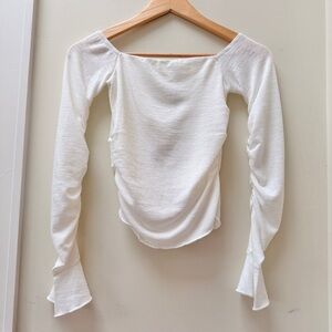 Princess Polly White Off-Shoulder Ruched Long Sleeve Top